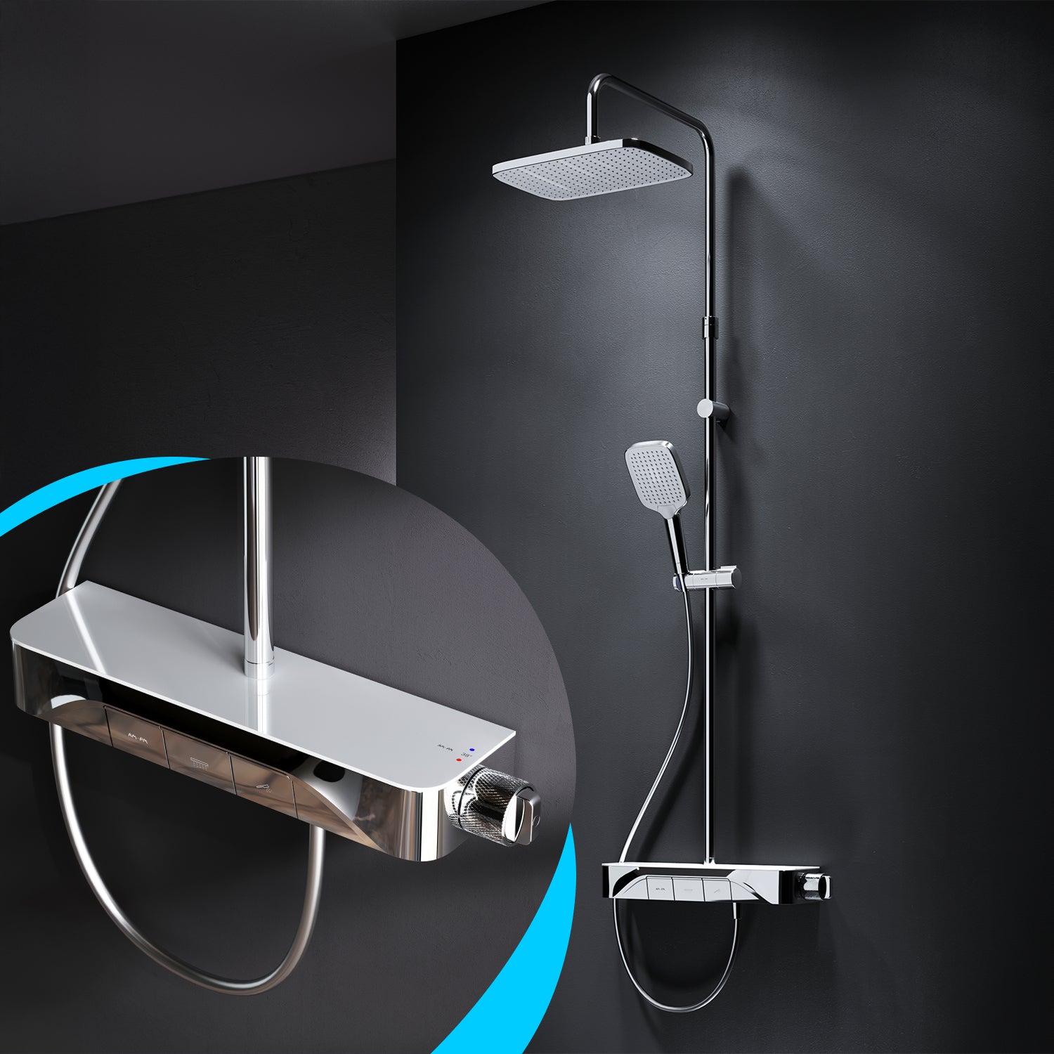 F07FA200 Système de douche avec robinetterie de douche thermostatique Func ensemble de douche à effet pluie colonne de douche