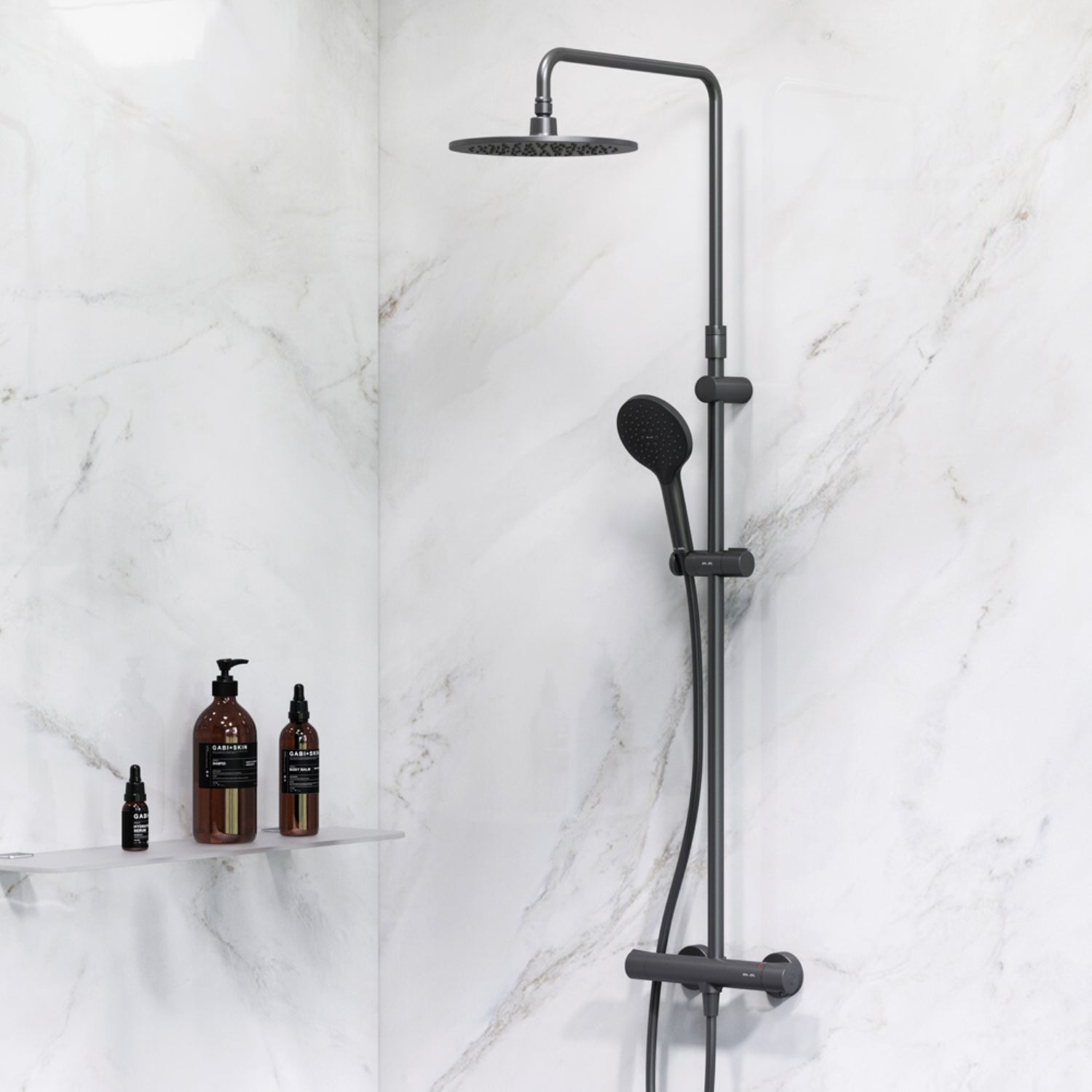 F07LA422 Duschsystem mit Thermostat Duscharmatur Like Regendusche set Duschsäule, Schwarz ampm-store.de