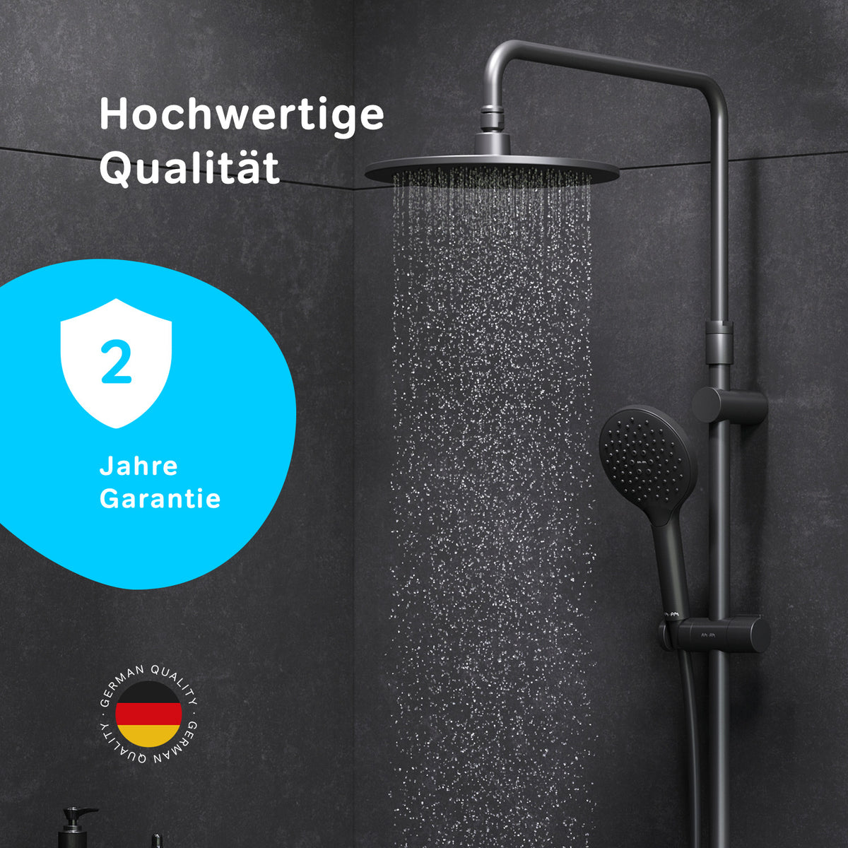 F07LA422 Duschsystem mit Thermostat Duscharmatur Like Regendusche set Duschsäule, Schwarz ampm-store.de