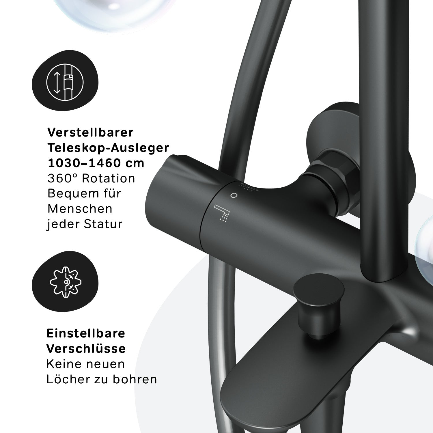 F07LA522 Duschsystem mit Thermostat Armatur und Wanneneinlauf Like Regendusche set Duschsäule, Schwarz ampm-store.de