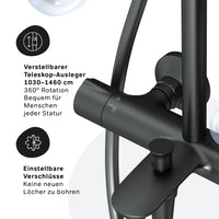 F07LA522 Duschsystem mit Thermostat Armatur und Wanneneinlauf Like Regendusche set Duschsäule, Schwarz ampm-store.de