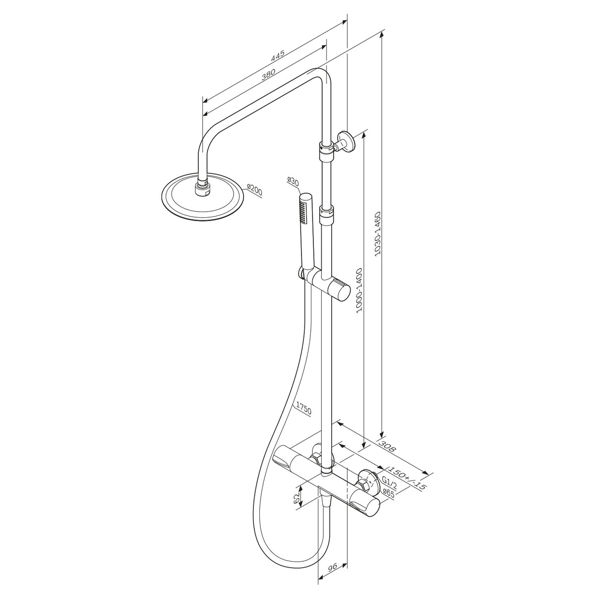 F07PA400 Duschsystem mit Thermostat Armatur Spike Regendusche set Duschsäule ampm-store.de