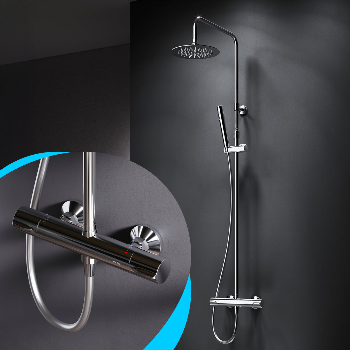 Système de douche à jets avec thermostat et pommeau de douche effet pluie–F07PA400