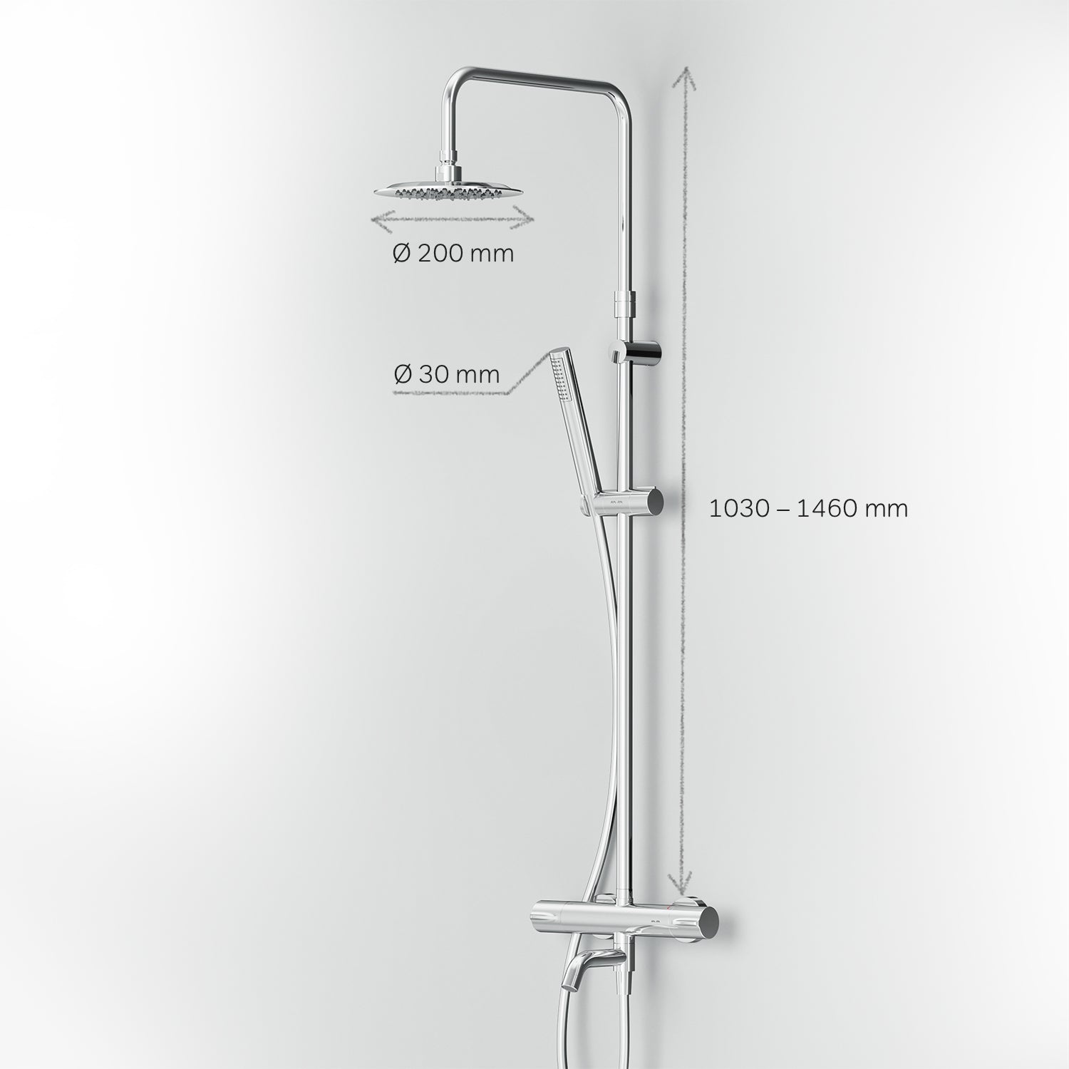 F07PA500 Duschsystem mit Thermostat Armatur und Wanneneinlauf Spike Regendusche set Duschsäule