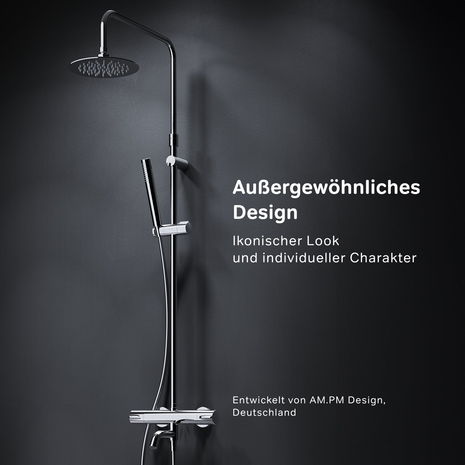 F07PA500 Duschsystem mit Thermostat Armatur und Wanneneinlauf Spike Regendusche set Duschsäule