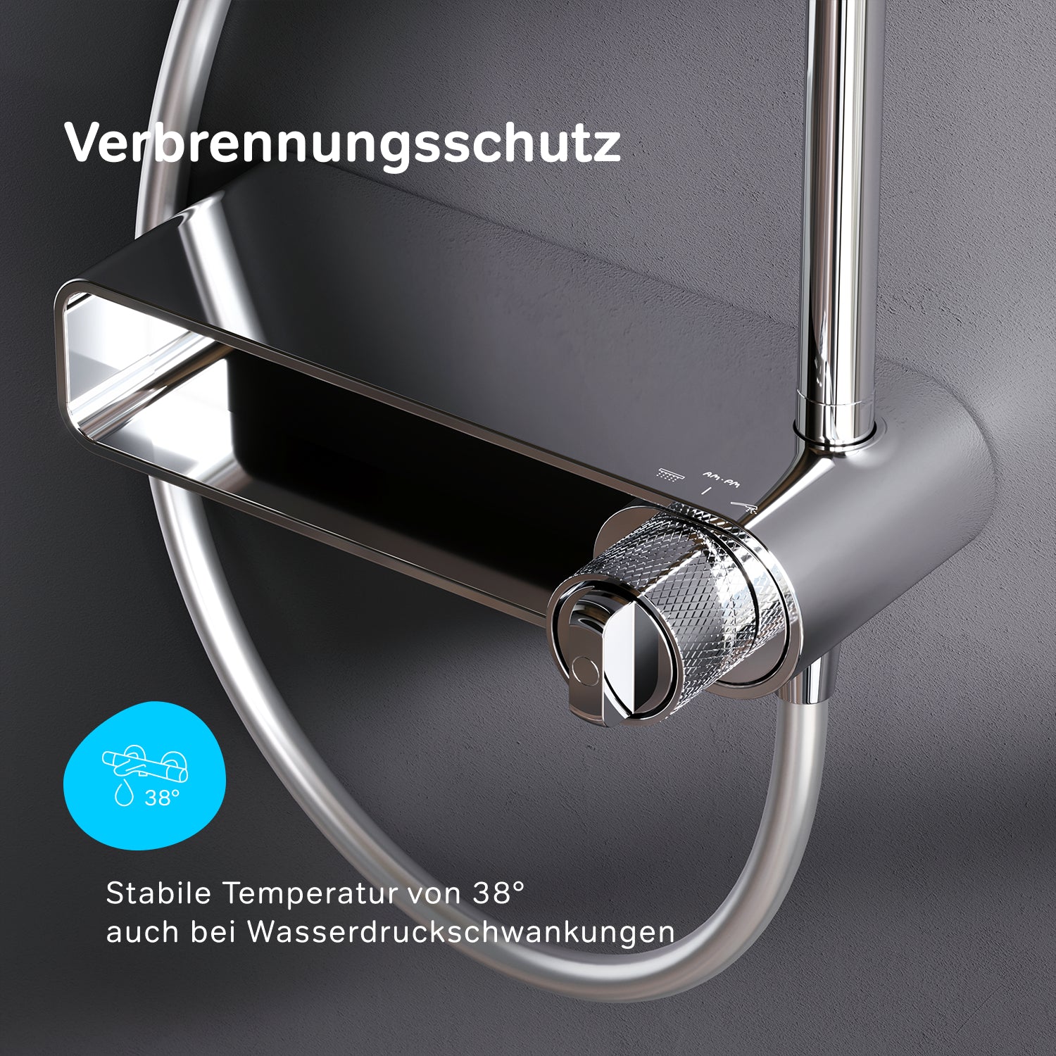 F07PA500 Duschsystem mit Thermostat Armatur und Wanneneinlauf Spike Regendusche set Duschsäule