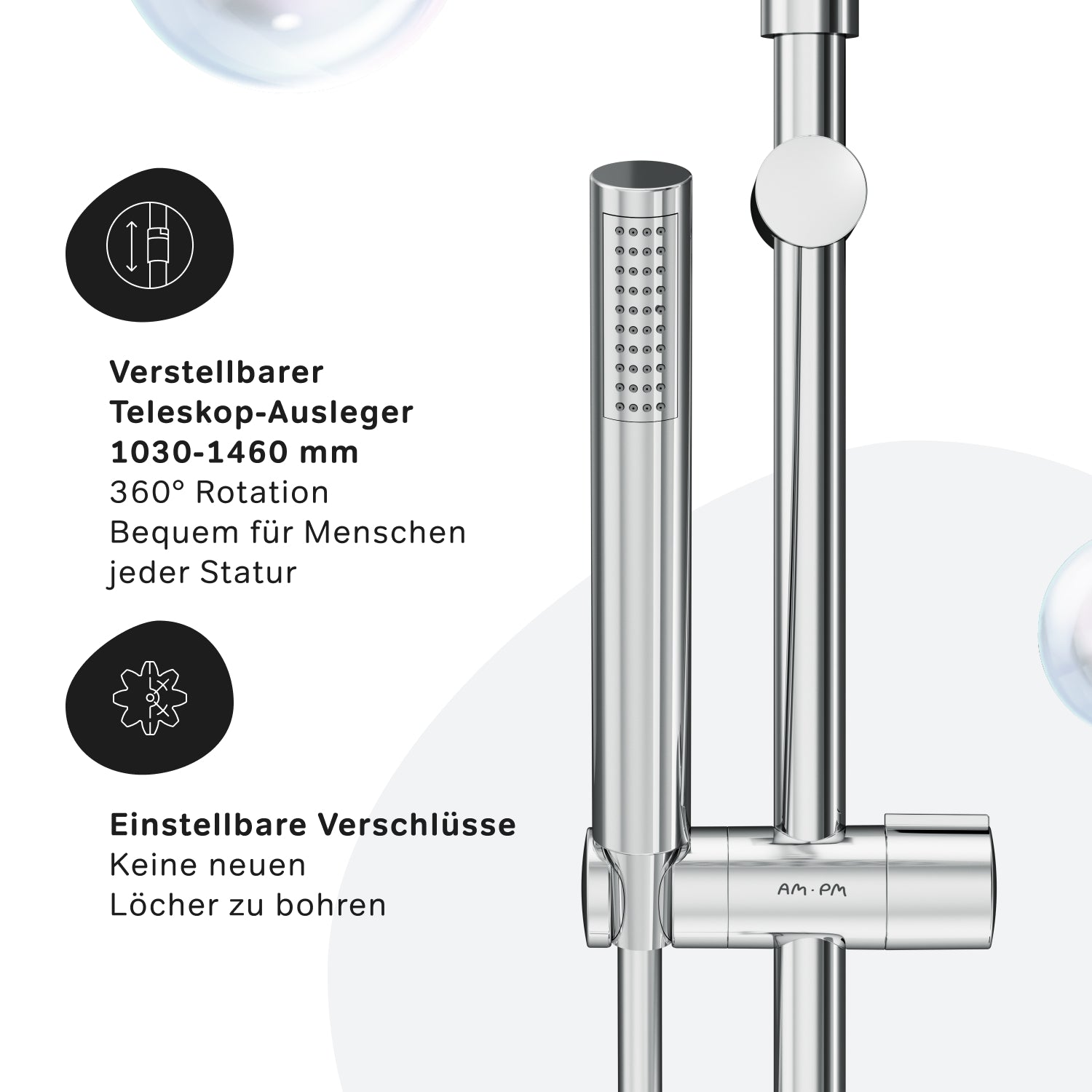 F07PA500 Duschsystem mit Thermostat Armatur und Wanneneinlauf Spike Regendusche set Duschsäule ampm-store.de