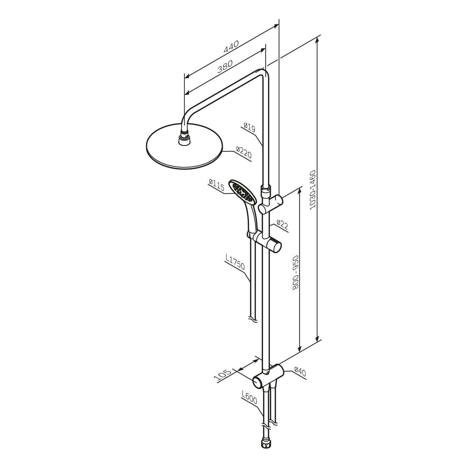 F07TA022 Duschsystem Hit Regendusche set Duschsäule, Schwarz ampm-store.de