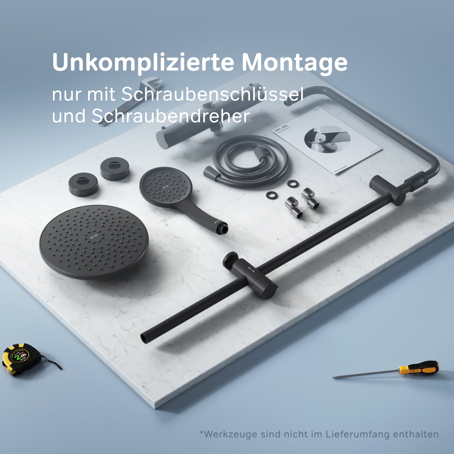 F07TA422 Duschsystem mit Thermostat Duscharmatur Hit Regendusche set Duschsäule, Schwarz ampm-store.de