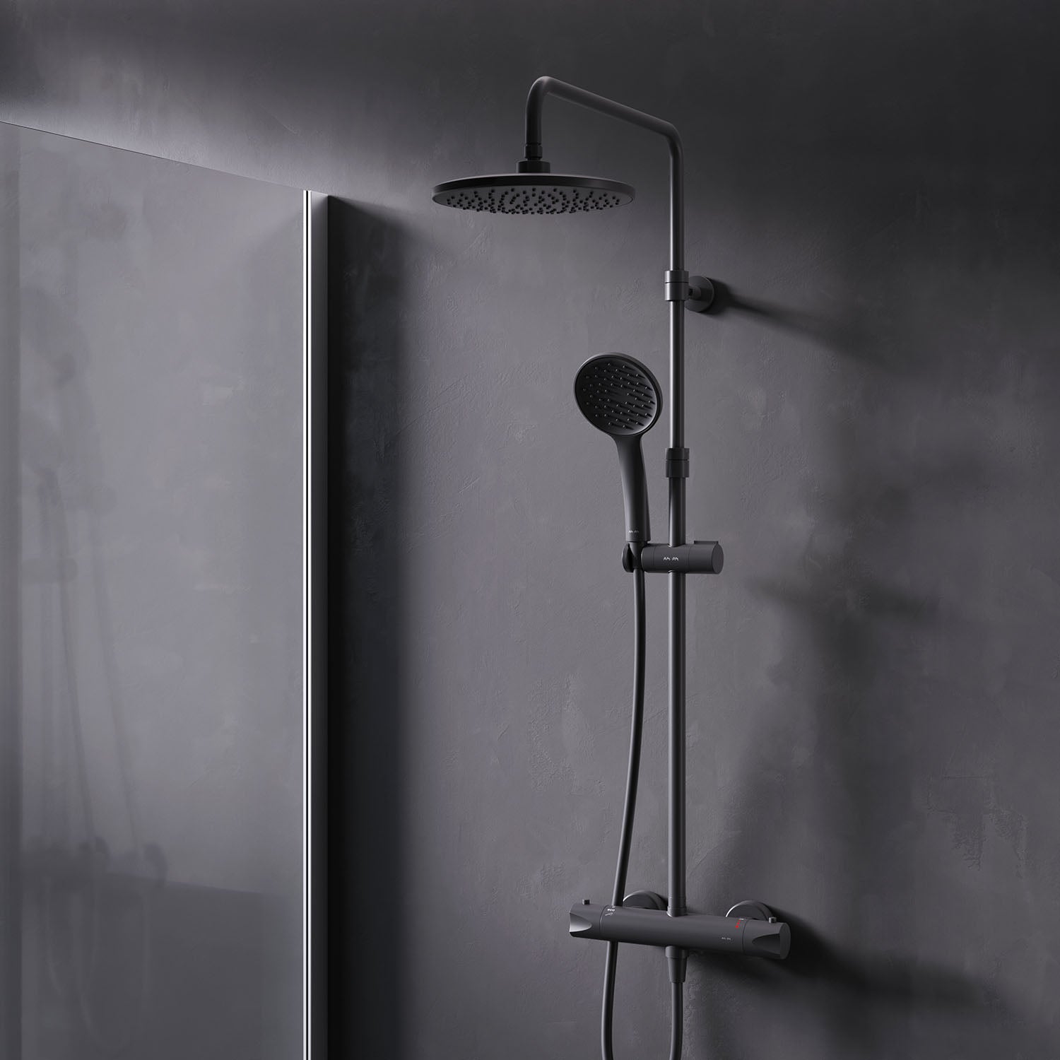 F07TA422 Duschsystem mit Thermostat Duscharmatur Hit Regendusche set Duschsäule, Schwarz ampm-store.de