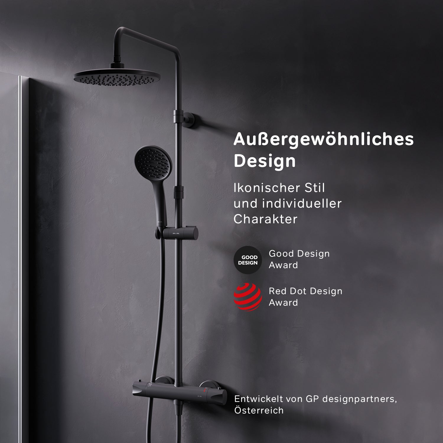 F07TA422 Duschsystem mit Thermostat Duscharmatur Hit Regendusche set Duschsäule, Schwarz ampm-store.de