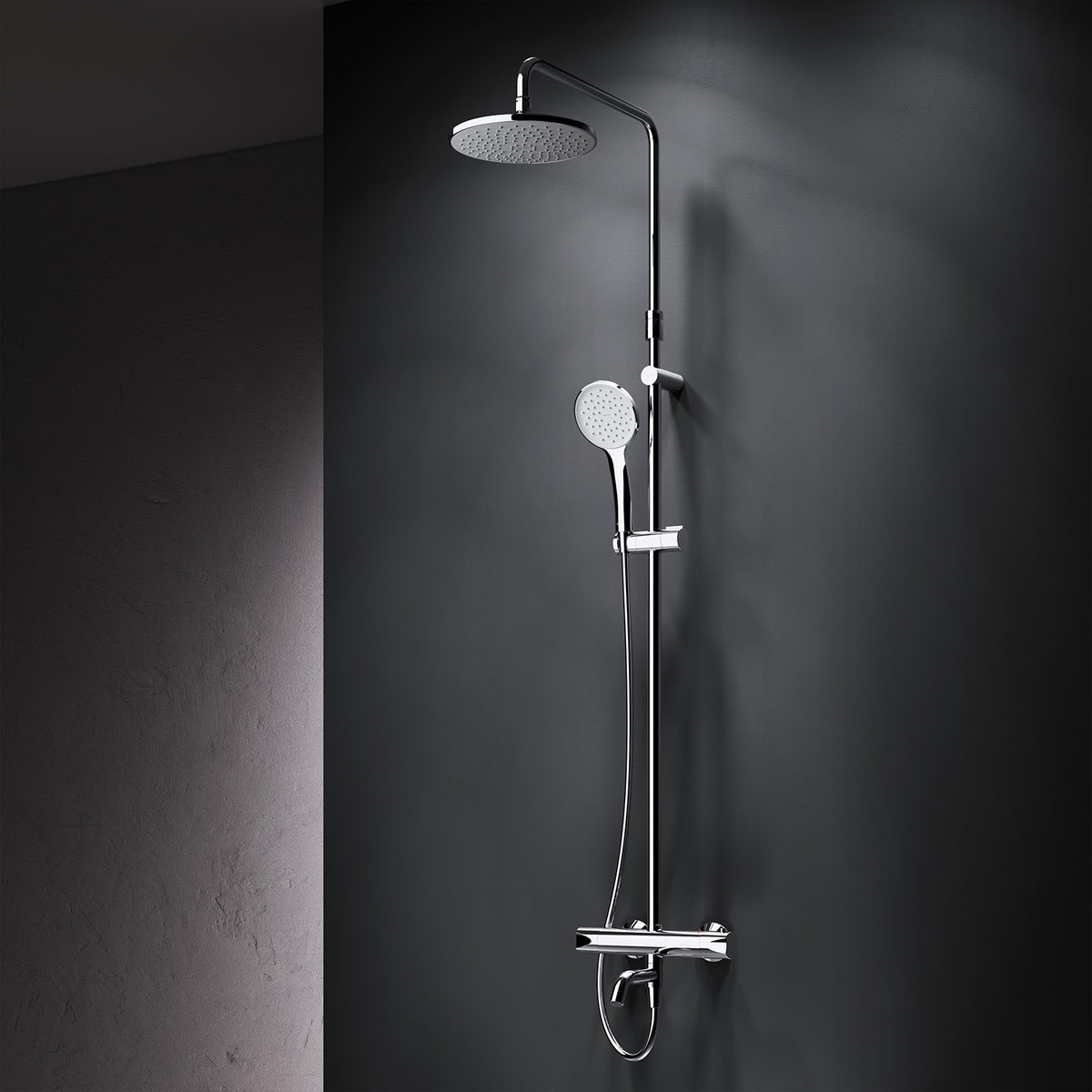 F07TA500 Duschsystem mit Thermostat Armatur und Wanneneinlauf Hit Regendusche set Duschsäule ampm-store.de