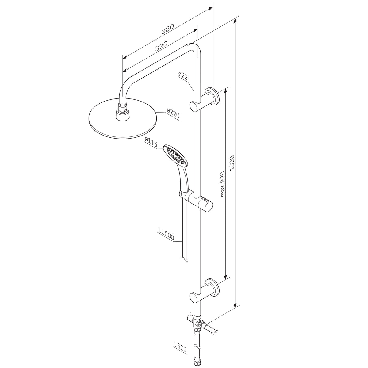 Duschsystem Hit mit Regendusche, Schwarz – F07TB022