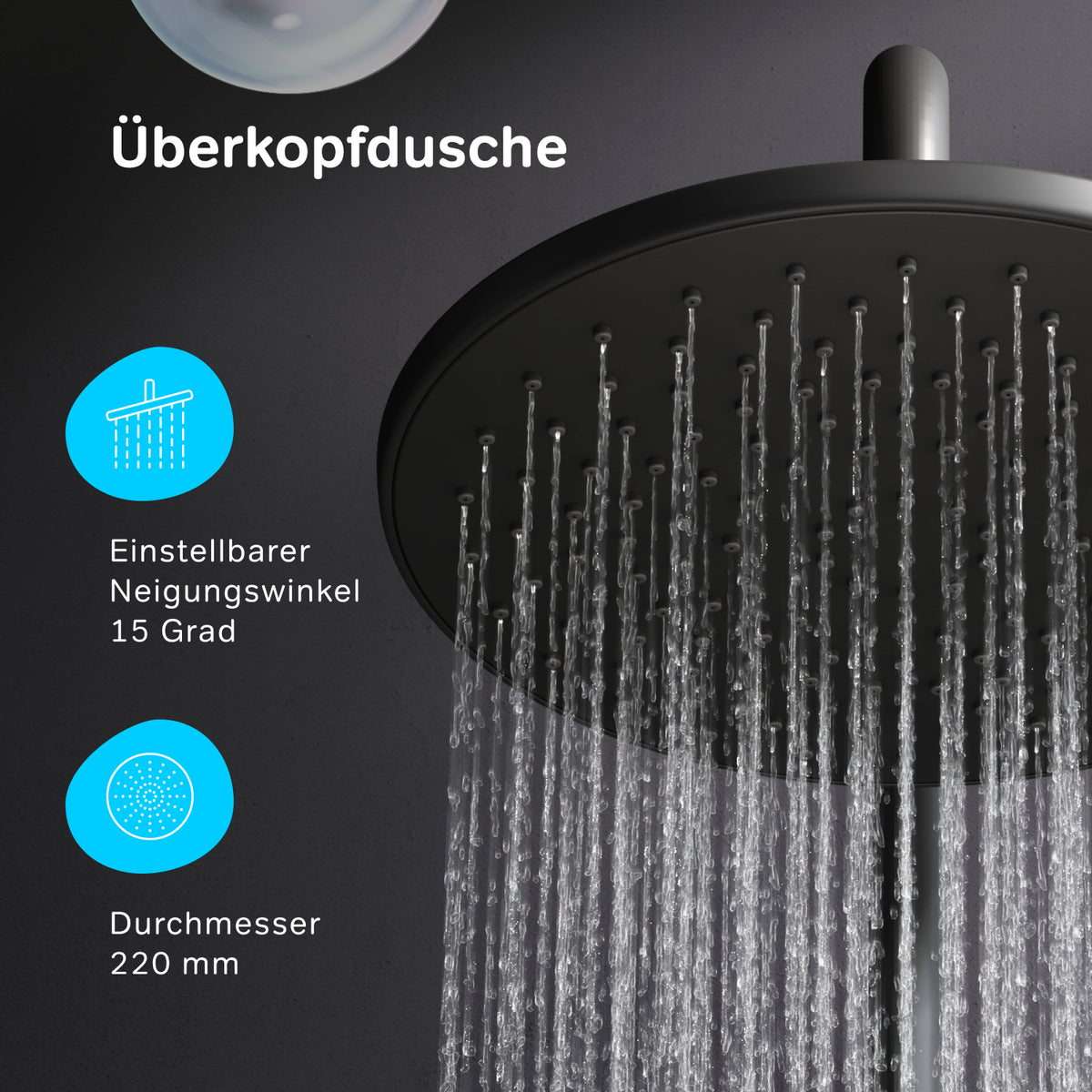 Duschsystem Hit mit Regendusche, Schwarz – F07TB022
