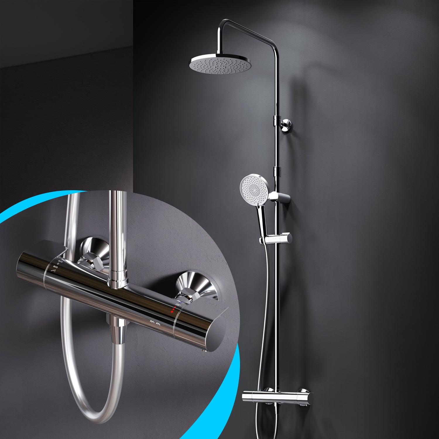 F07XA400 Système de douche avec thermostatique Robinetterie de douche X-Joy Ensemble de douche à effet pluie Colonne de douche