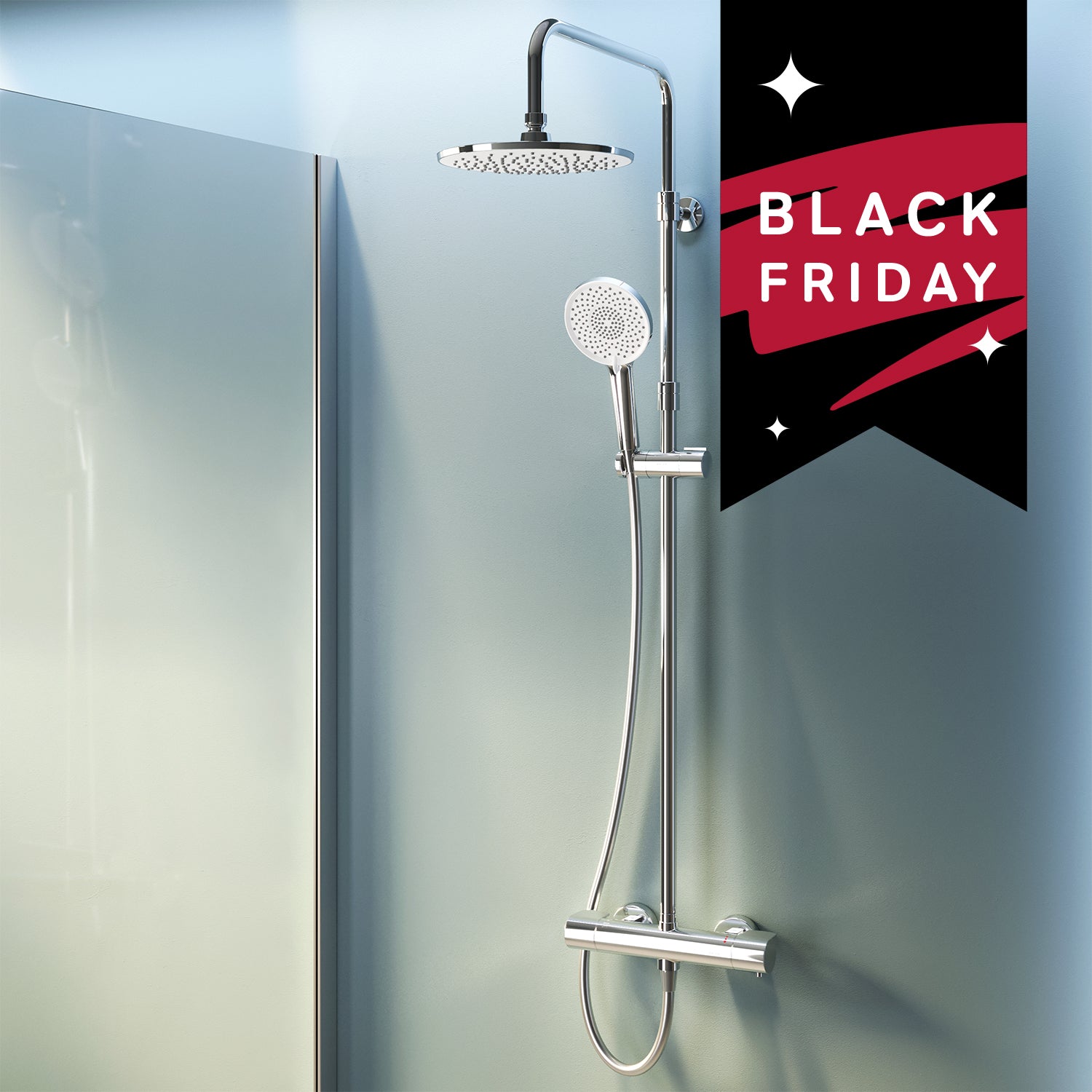 F07XA400 Duschsystem mit Thermostat Duscharmatur X-Joy Regendusche set Duschsäule
