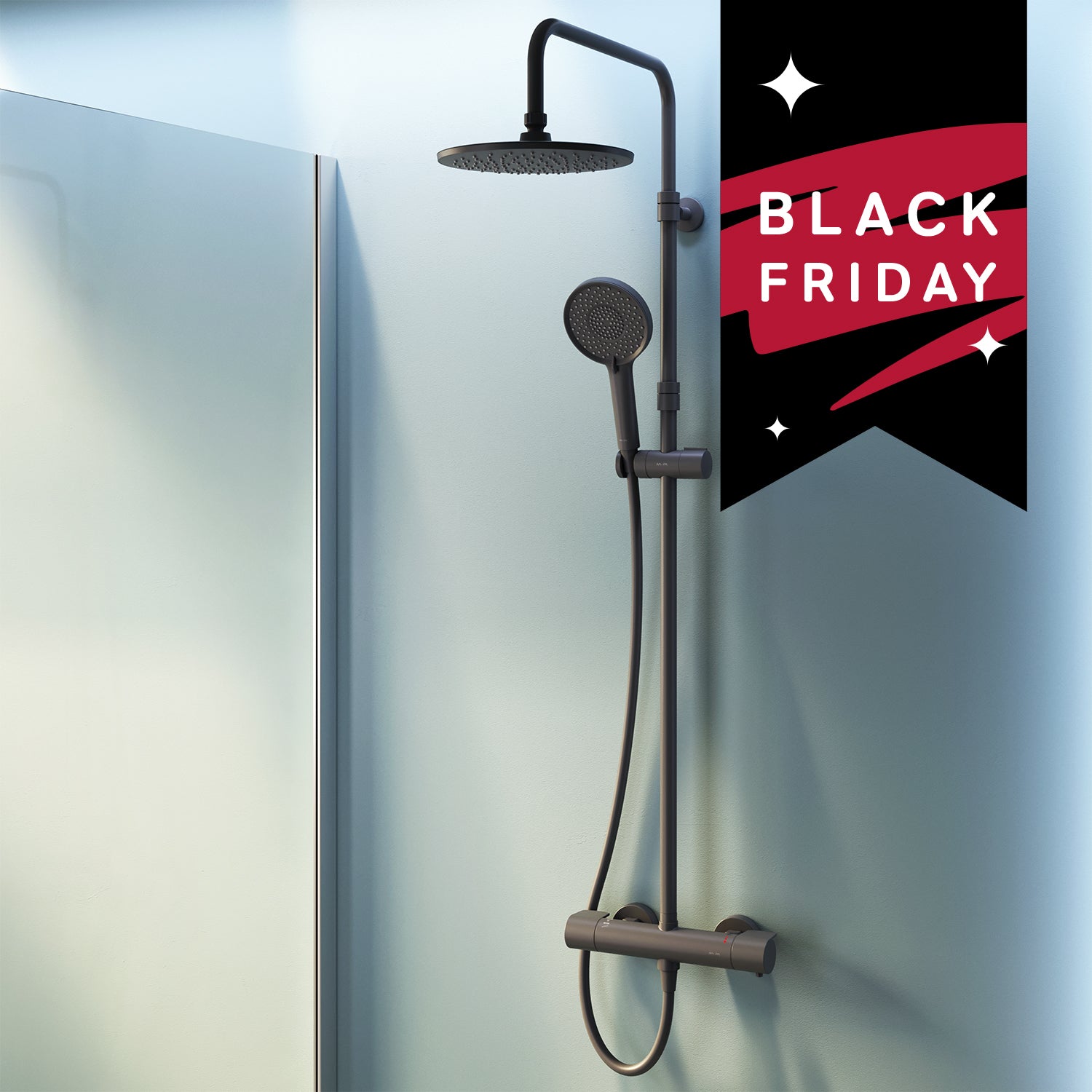 F07XA422 Duschsystem mit Thermostat Duscharmatur X-Joy Regendusche set Duschsäule, Schwarz