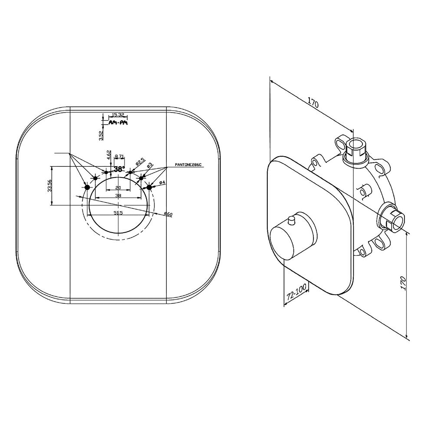 F3075500 Sensation Thermostat Brausearmatur Unterputz | Online Store von AM.PM