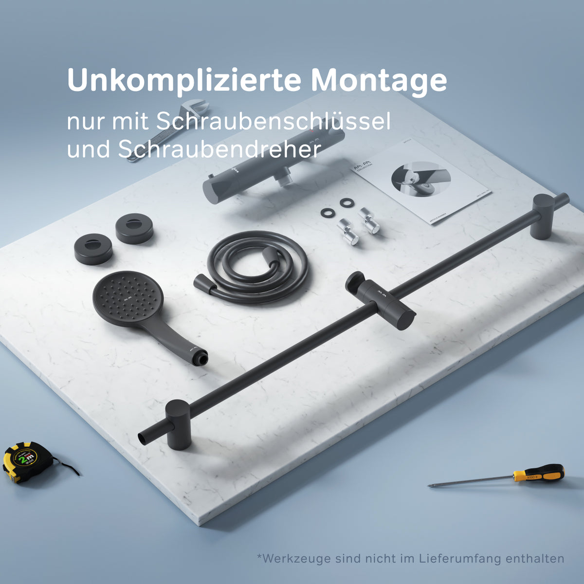 F428TA46 Hit Armaturen-Set: Thermostat Duscharmatur und Duschset, schwarz ampm-store.de