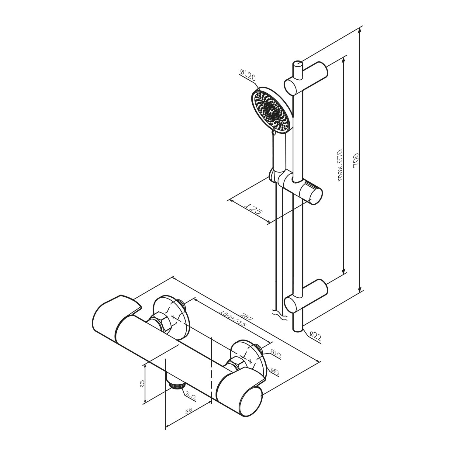 F428XA46 X-Joy Armaturen-Set: Thermostat Duscharmatur und Duschset, schwarz