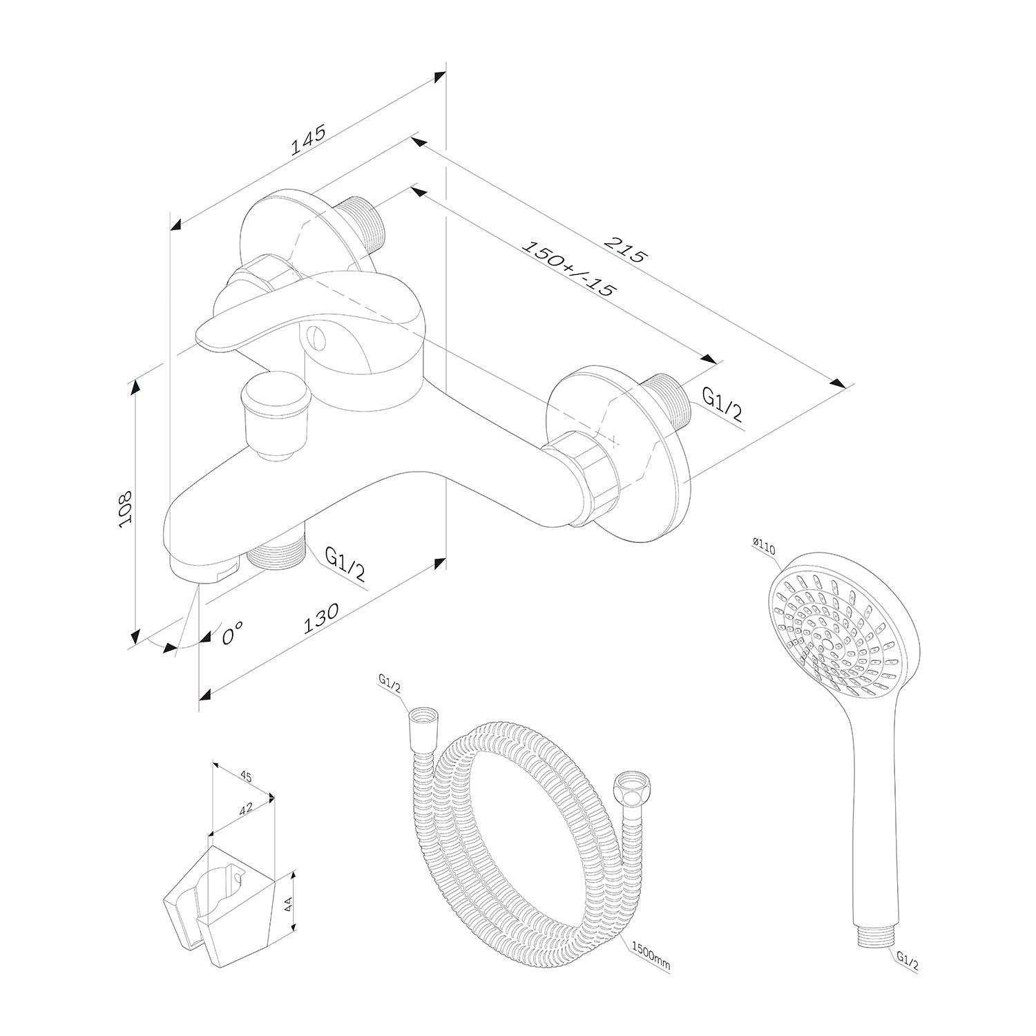 F8315000 Wannenarmatur mit Handbrause und Halter Play Mischbatterie Badewanne Wasserhahn Bad