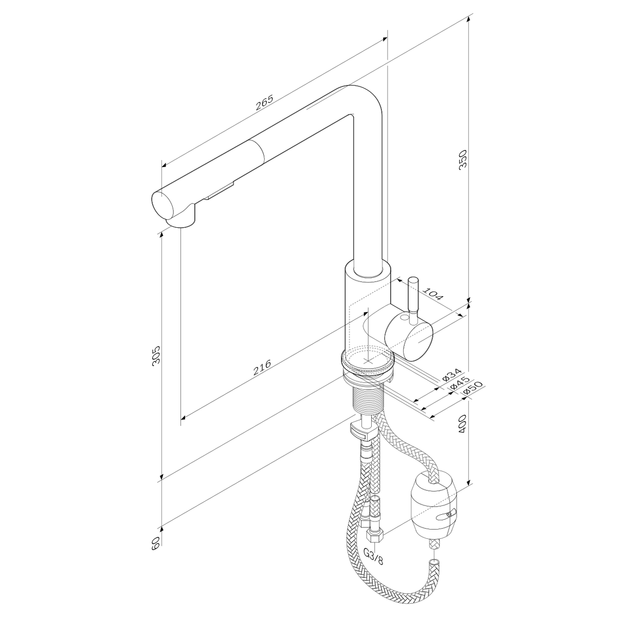 Küchenarmatur X-Joy S mit schwenkbarem und ausziehbarem Auslauf – F85B05500