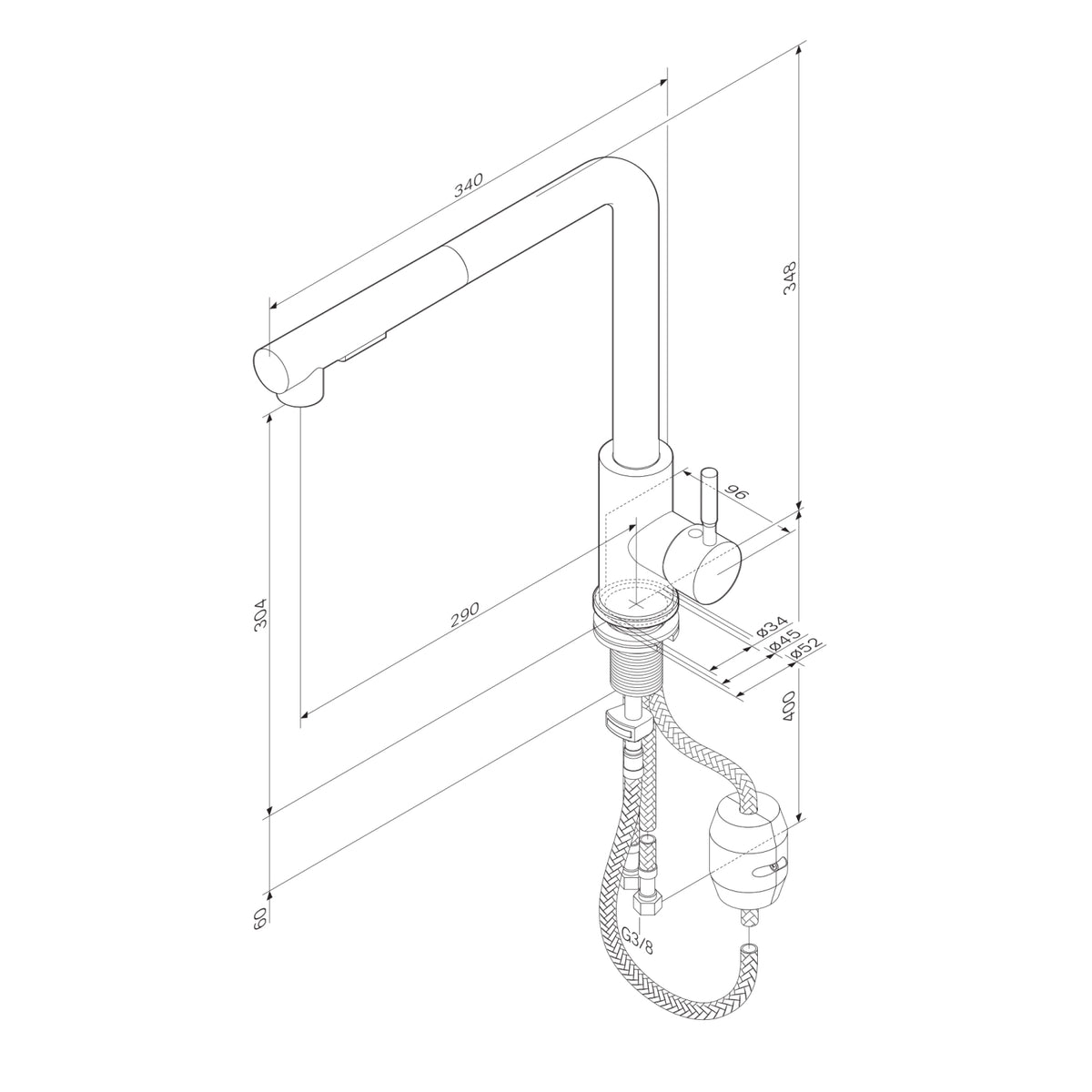 Robinet de cuisine X-Joy S avec bec pivotant et extensible, noir–F85B05522