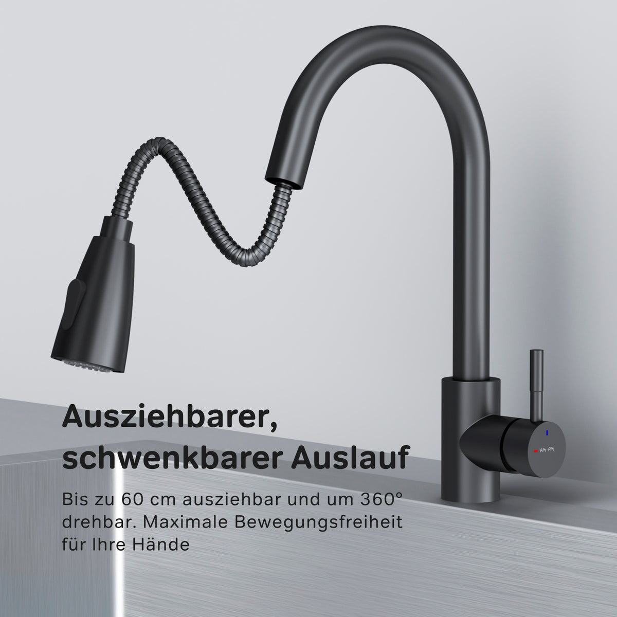 Küchenarmatur X-Joy S mit schwenkbarem, ausziehbarem Auslauf und 2 Strahlarten, Schwarz – F85B07522