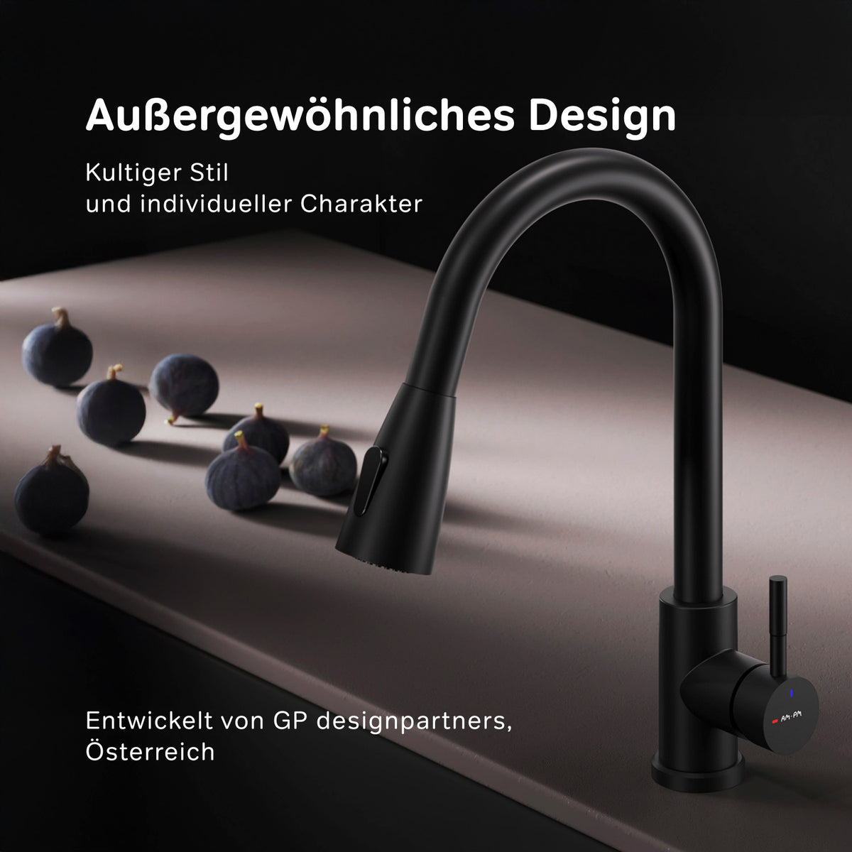 Küchenarmatur X-Joy S mit schwenkbarem, ausziehbarem Auslauf und 2 Strahlarten, Schwarz – F85B07522