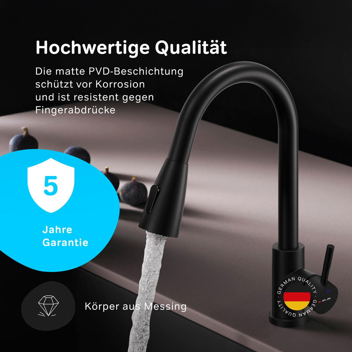 Küchenarmatur X-Joy S mit schwenkbarem, ausziehbarem Auslauf und 2 Strahlarten, Schwarz – F85B07522