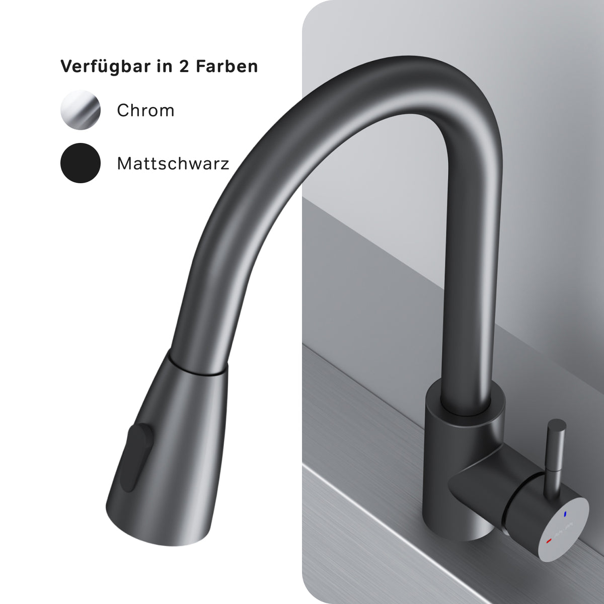 Küchenarmatur X-Joy S mit schwenkbarem, ausziehbarem Auslauf und 2 Strahlarten, Schwarz – F85B07522