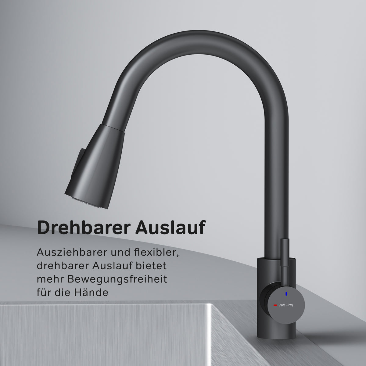 Küchenarmatur X-Joy S mit schwenkbarem, ausziehbarem Auslauf und 2 Strahlarten, Schwarz – F85B07522