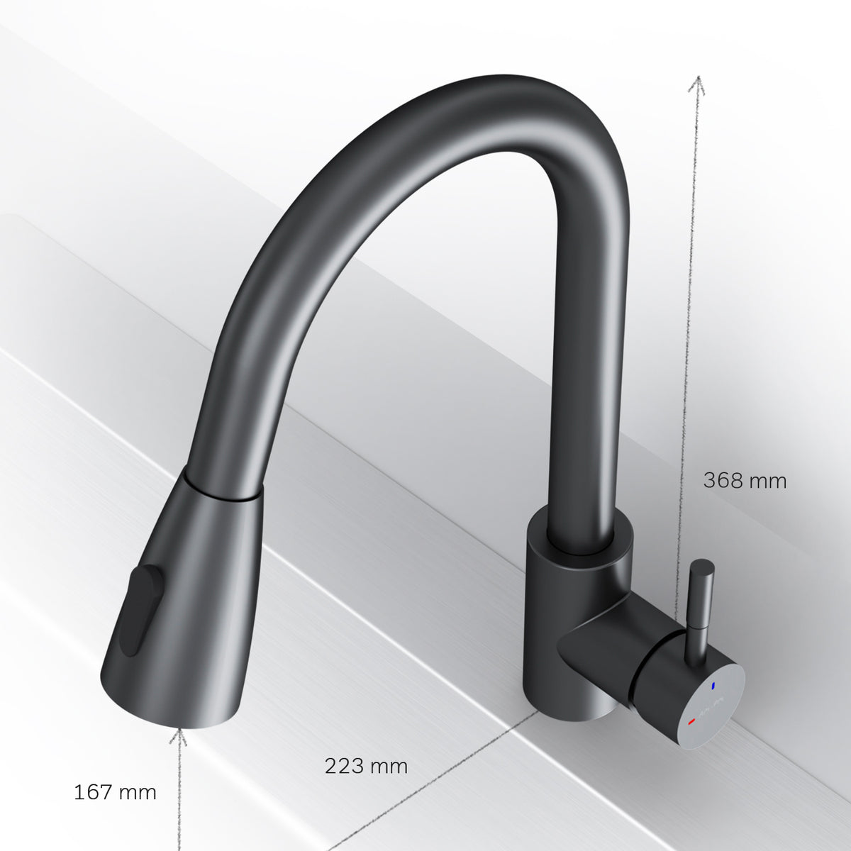 Küchenarmatur X-Joy S mit schwenkbarem, ausziehbarem Auslauf und 2 Strahlarten, Schwarz – F85B07522