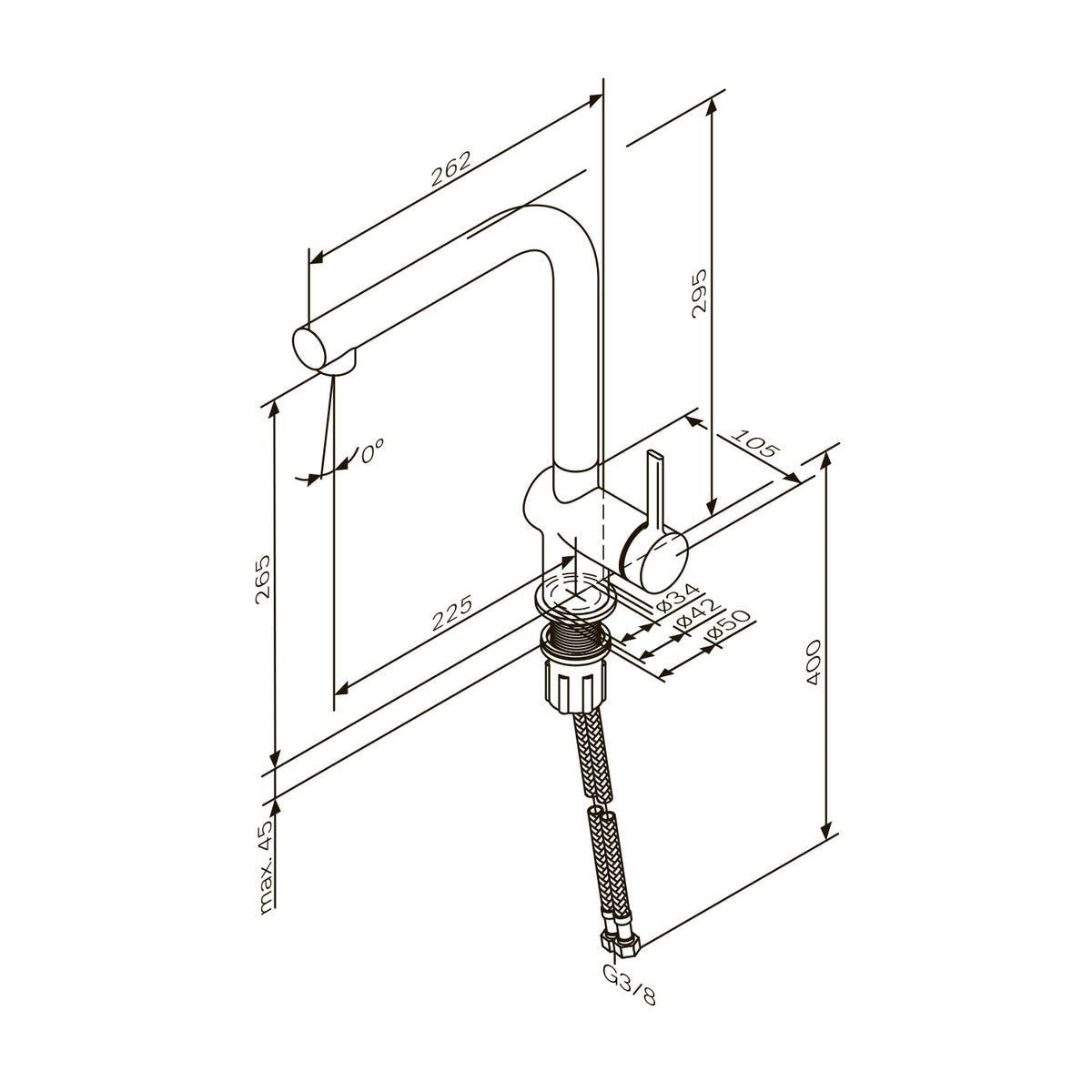 Robinet de cuisine Func avec bec pivotant, finition satinée–F8F05011