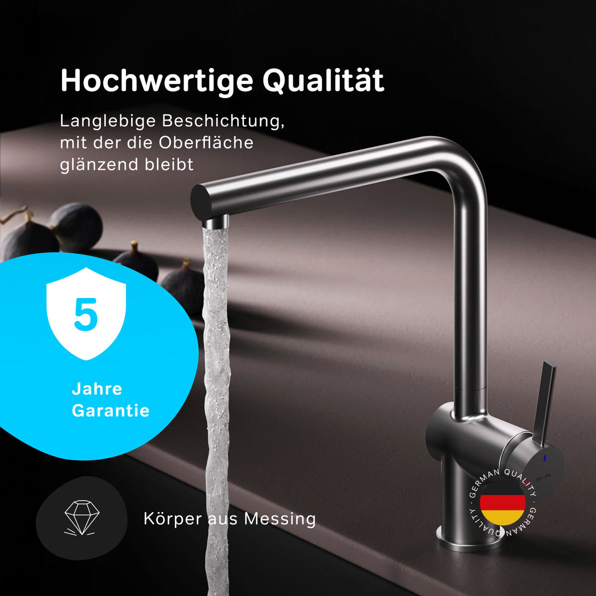 Robinet de cuisine Func avec bec pivotant, finition satinée–F8F05011