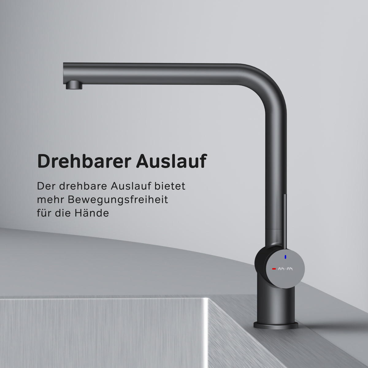 Robinet de cuisine Func avec bec pivotant, noir–F8F05022