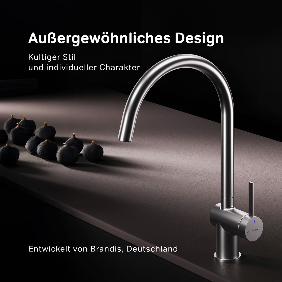 Robinet de cuisine Func avec bec pivotant et EcoStart, finition satinée–F8F07011