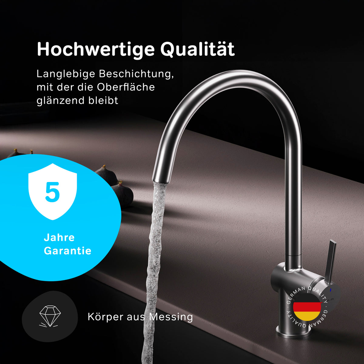 Robinet de cuisine Func avec bec pivotant et EcoStart, finition satinée–F8F07011