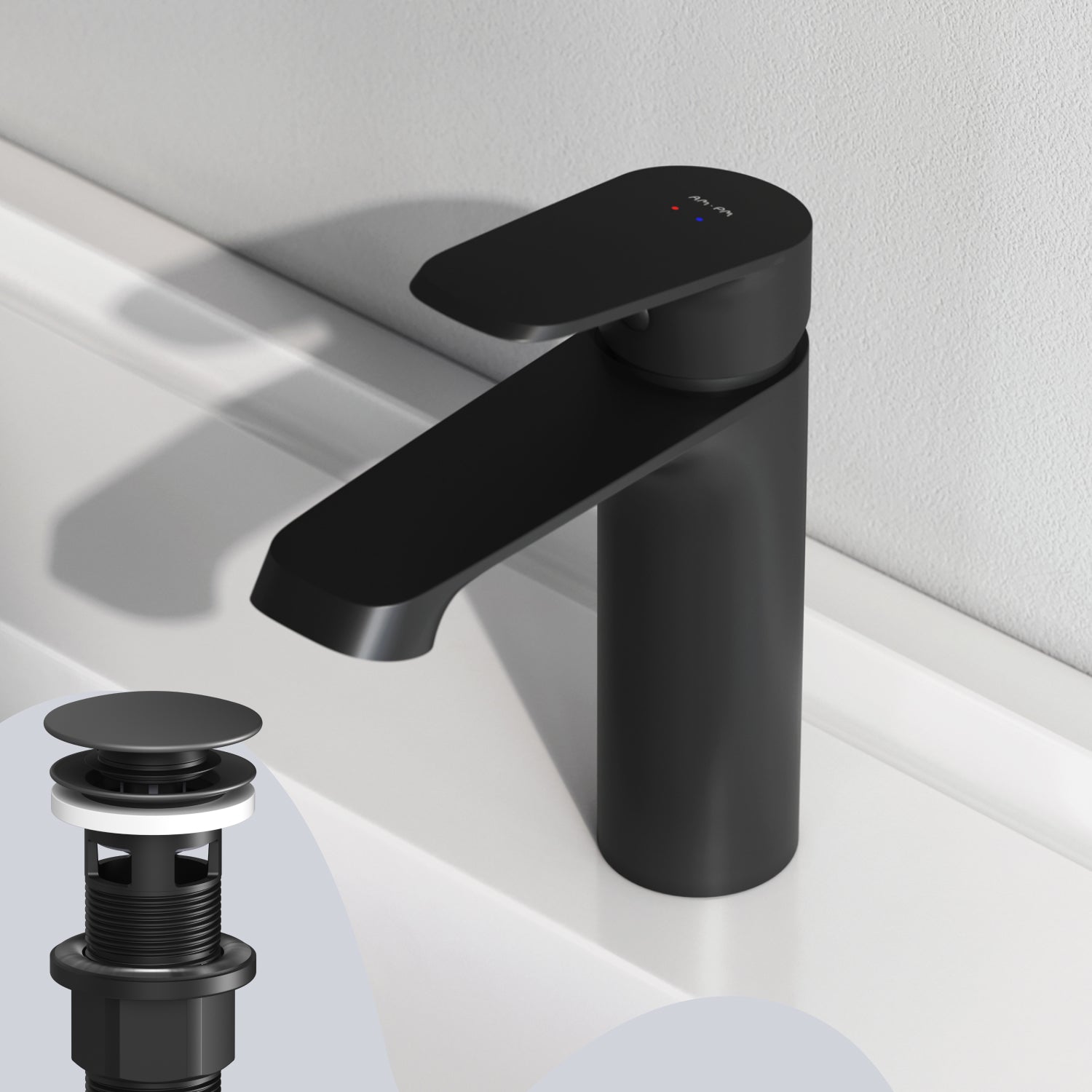 Robinet de salle de bain F8F82122 avec bonde clic-clac, noir