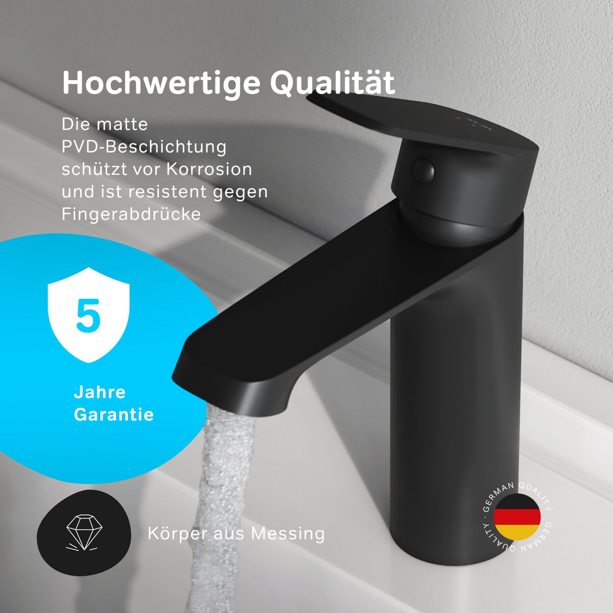 Waschtischarmatur Func mit Klick-Ablaufgarnitur, Schwarz – F8F82122