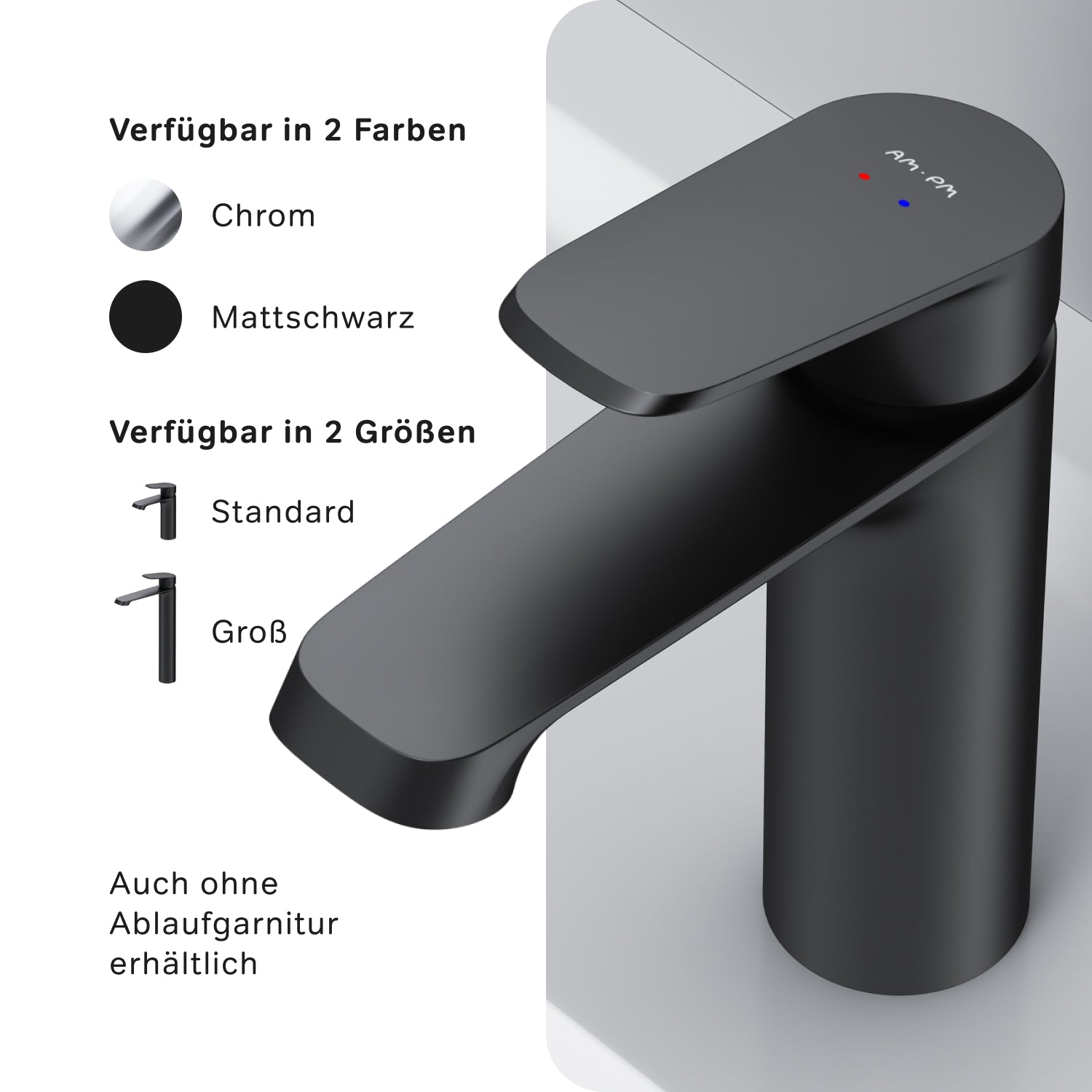 Robinet de salle de bain F8F82122 avec bonde clic-clac, noir