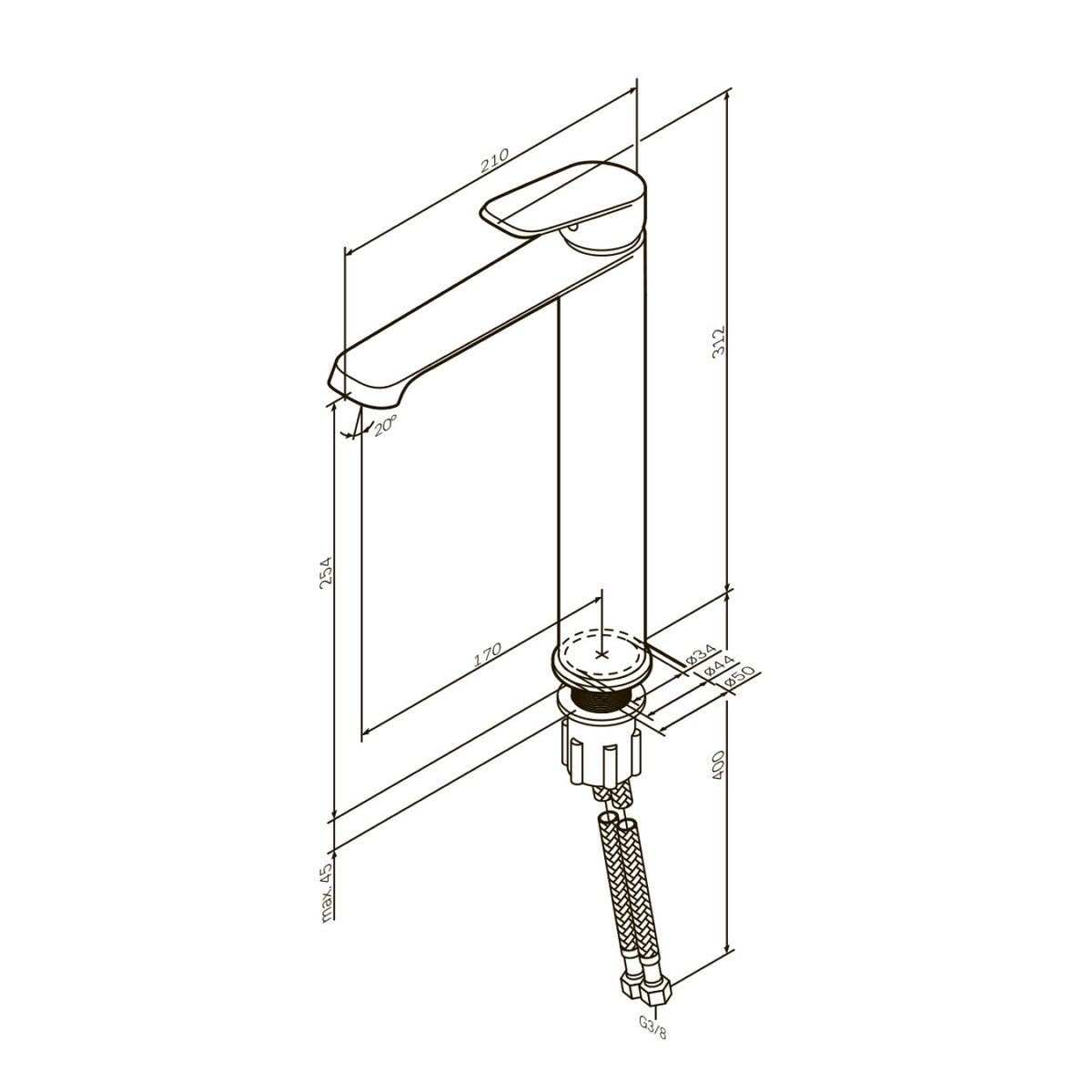 Hohe Waschtischarmatur Func mit Klick-Ablaufgarnitur – F8F92200
