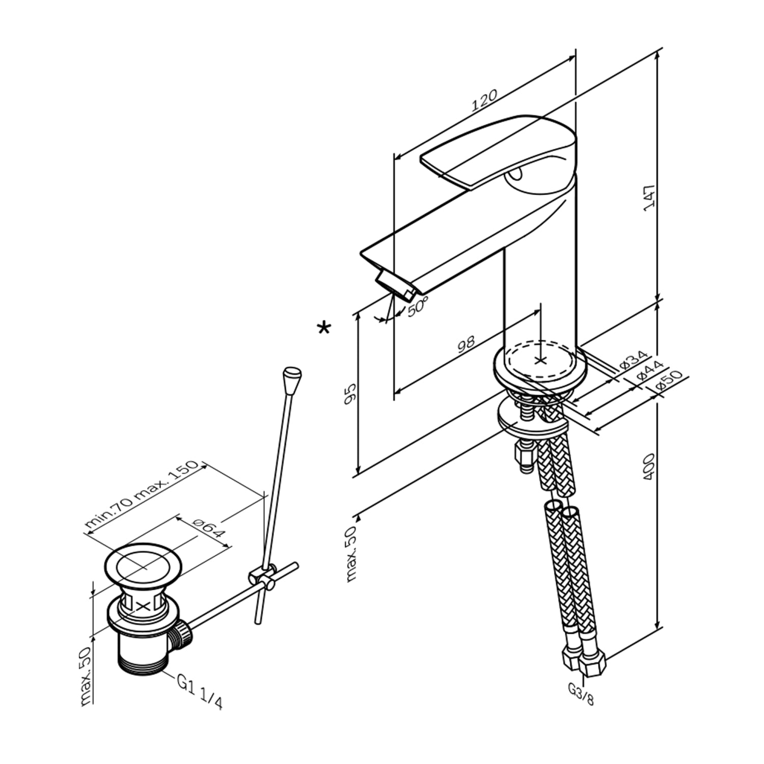 Robinet de salle de bain F8Y82100 avec robinet de lavabo et bonde