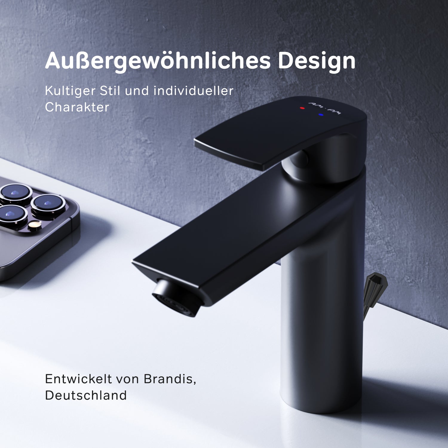 Robinet de salle de bain F8Y82122 avec bonde intégrée, noir