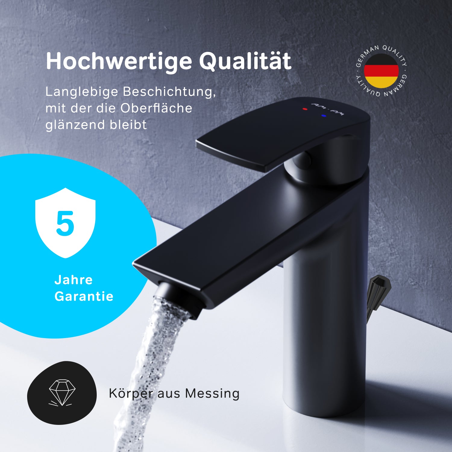 Robinet de salle de bain F8Y82122 avec bonde intégrée, noir