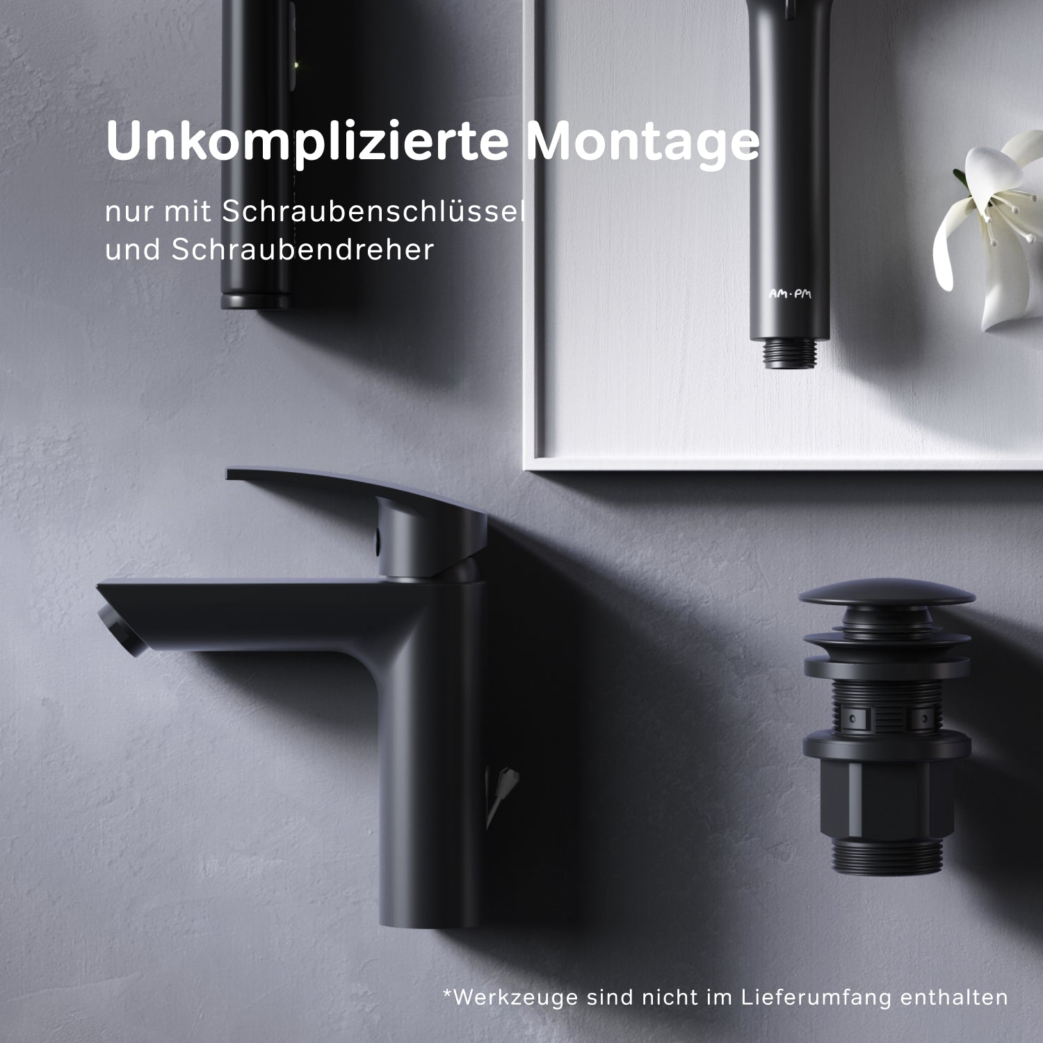 Robinet de salle de bain F8Y82122 avec bonde intégrée, noir