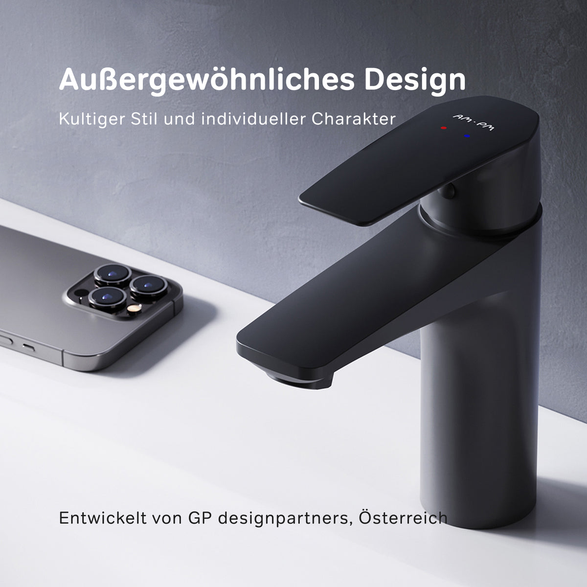FGA82122 Bad Armatur Gem Waschtischarmatur mit Klick-Ablaufgarnitur Wasserhahn, Schwarz ampm-store.de
