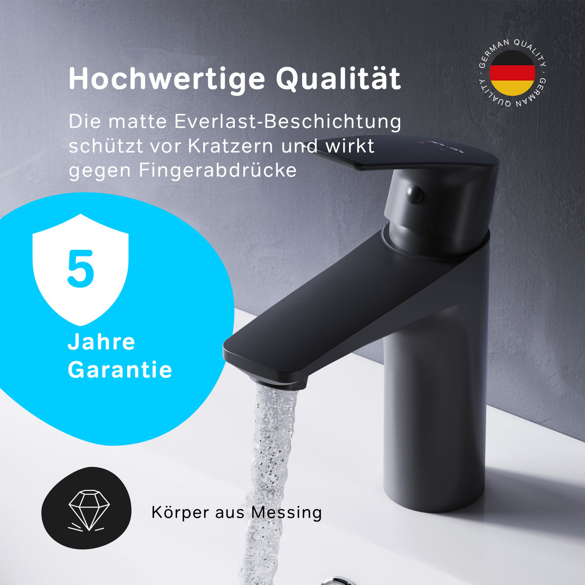 FGA02122 Bad Armatur Gem Waschtischarmatur Wasserhahn, Schwarz ampm-store.de