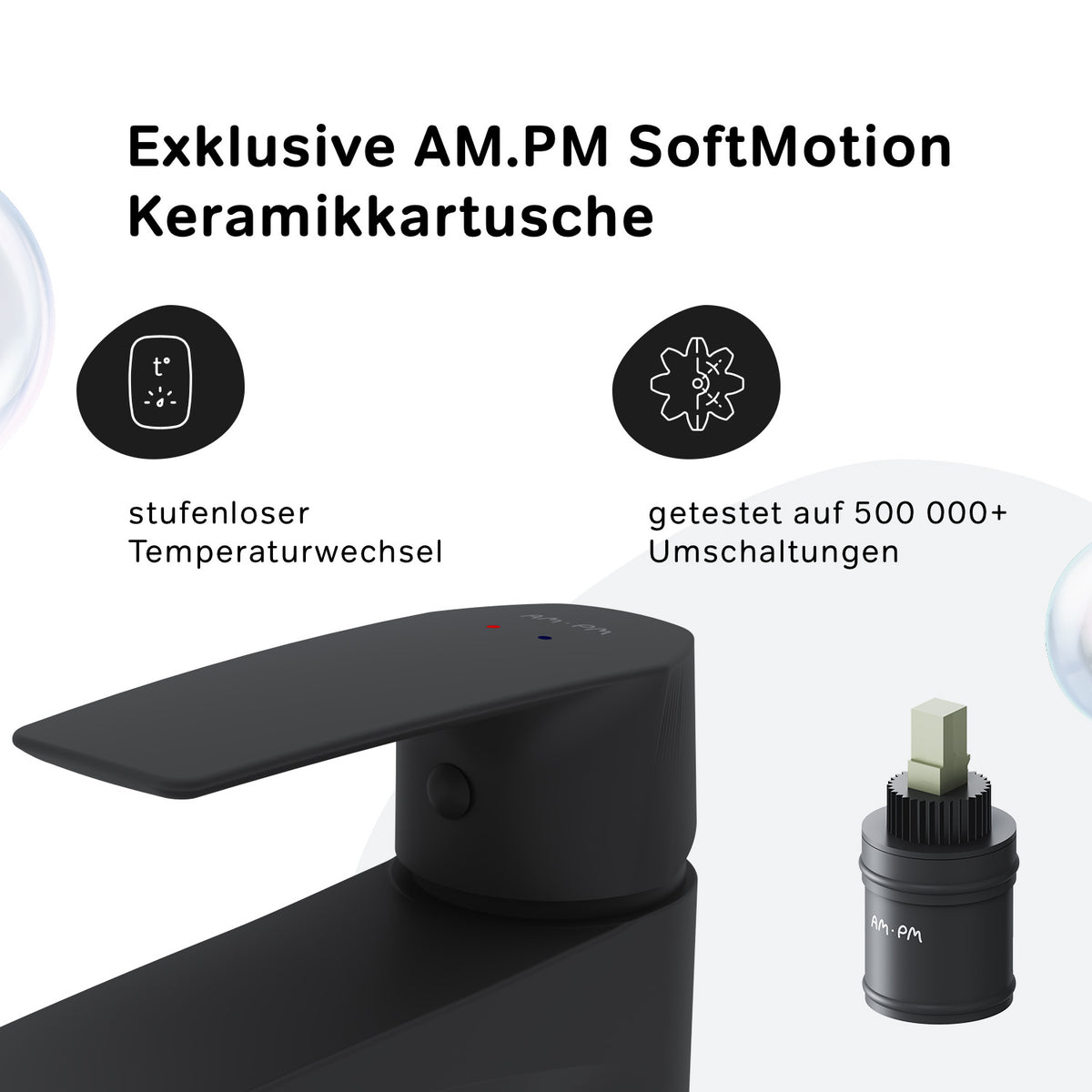 FGA02122 Bad Armatur Gem Waschtischarmatur Wasserhahn, Schwarz ampm-store.de
