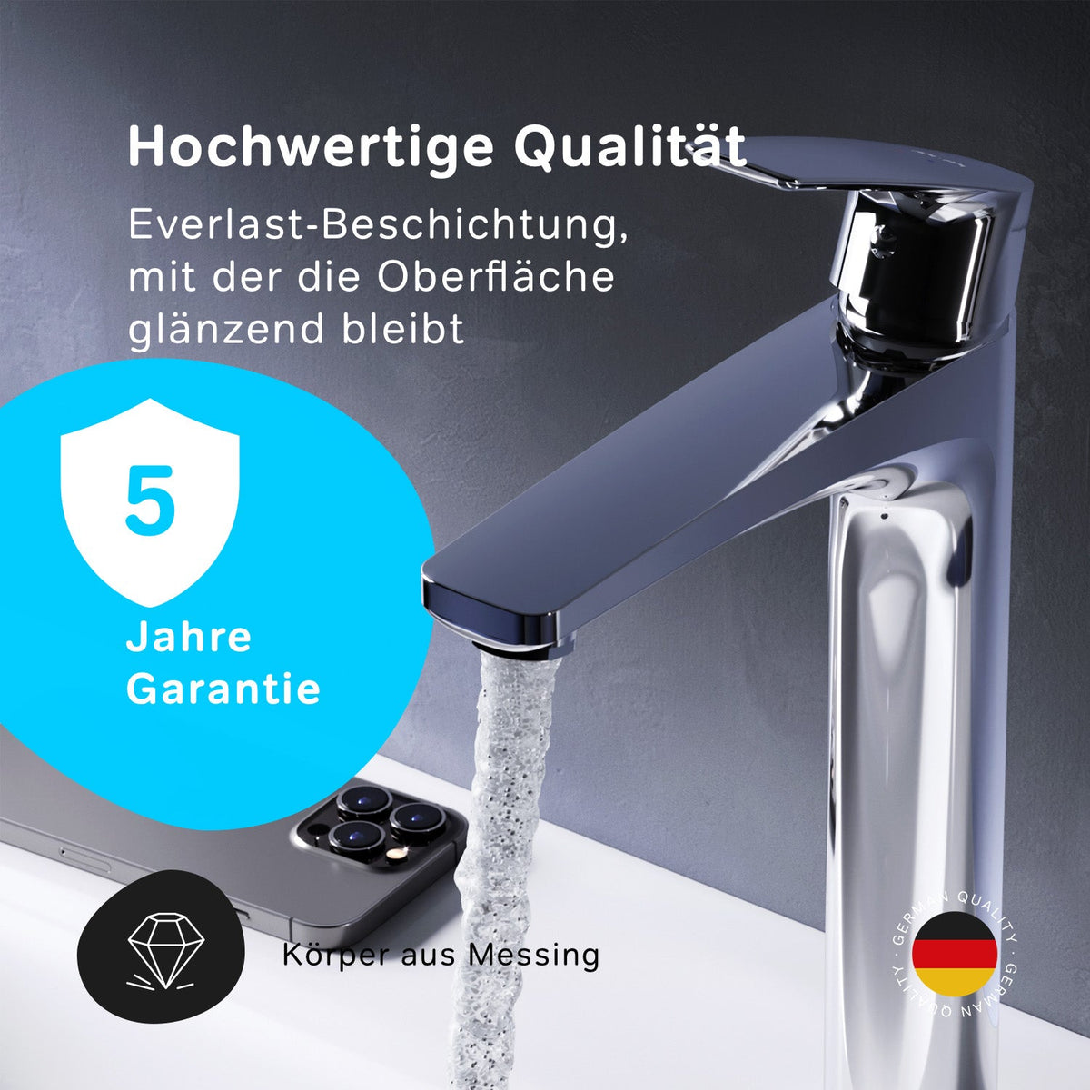 FGA92200 Bad Armatur Gem Waschtischarmatur Hoch mit Klick-Ablaufgarnitur Wasserhahn ampm-store.de